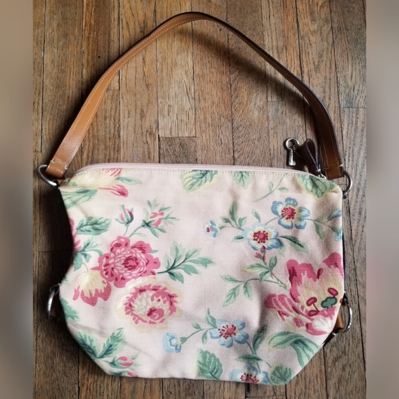 Fossil Cream Pink Canvas Shoulder Bag Leather - Picture 2 of 4